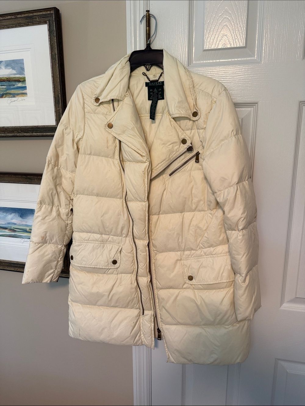 Lauren Ralph Lauren Cream Quilted Down Puffer Coat